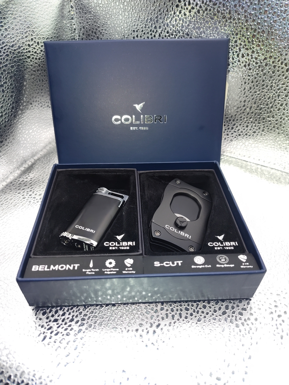Colibri Belmont Black Lighter & S-Cut Cutter Set — Black